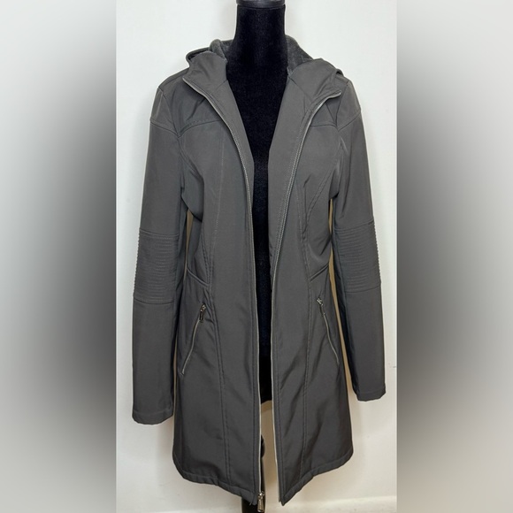 Michael Kors Gun metal Gray soft shell mid length Fall Winter coat hood medium - Picture 9 of 13